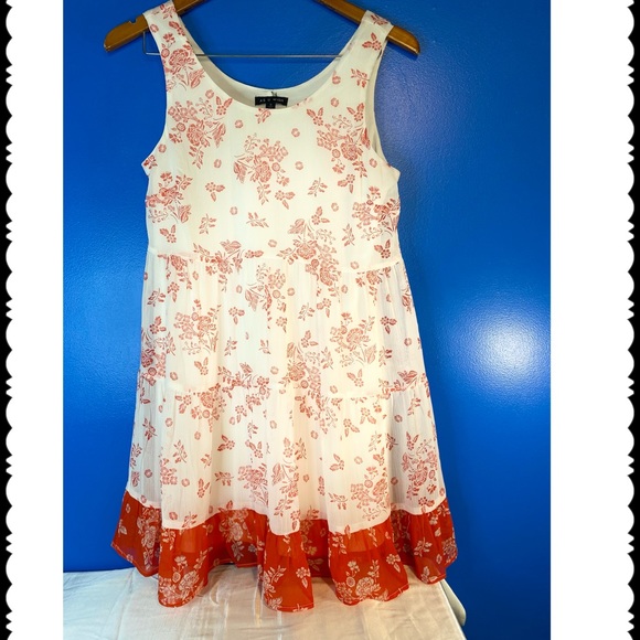As U Wish Color Block Orange and Cream Floral Dress - Picture 6 of 10